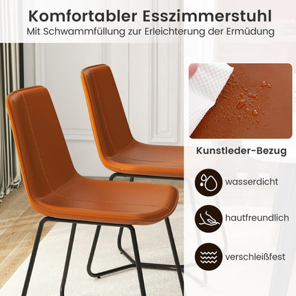 Set of 2 Brown Faux Leather Dining Chairs with Metal Legs