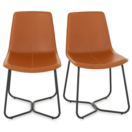 Set of 2 Brown Faux Leather Dining Chairs with Metal Legs