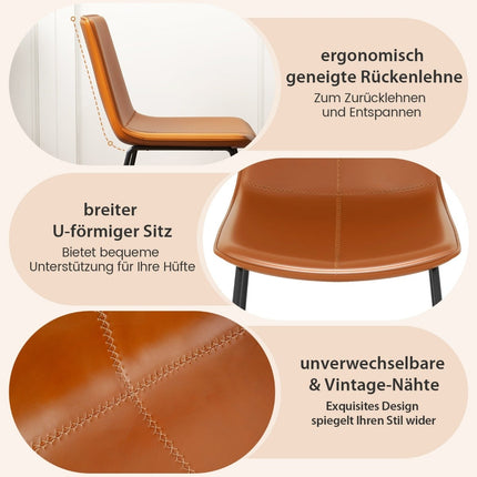 Set of 2 Brown Faux Leather Dining Chairs with Metal Legs