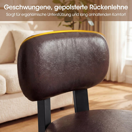 Set of 2 Brown Faux Leather Stools with Backrest, 150kg Capacity