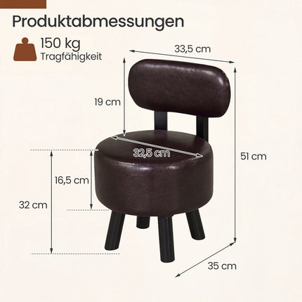 Set of 2 Brown Faux Leather Stools with Backrest, 150kg Capacity