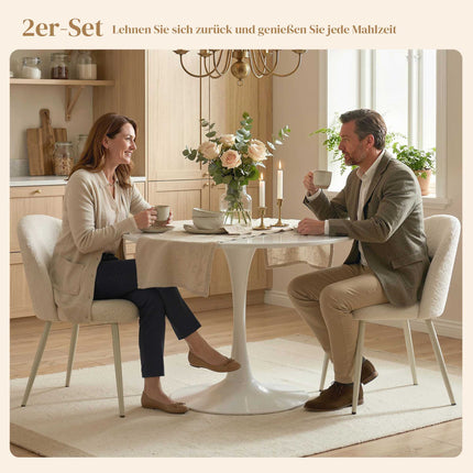 Set of 2 Cream Dining Chairs, Chenille Upholstery, 120kg Capacity