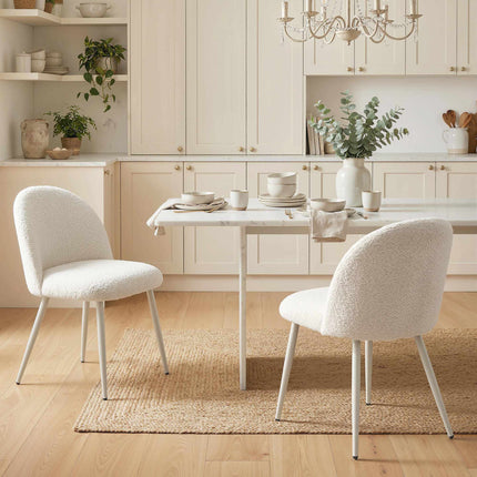 Set of 2 Cream Dining Chairs, Chenille Upholstery, 120kg Capacity