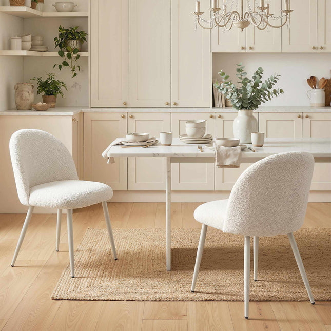 Set van 2 crèmekleurige eetkamerstoelen, bekleed met chenille, draagvermogen 120 kg
