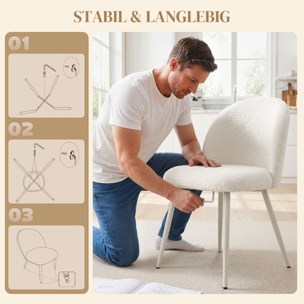 Set of 2 Cream Dining Chairs, Chenille Upholstery, 120kg Capacity