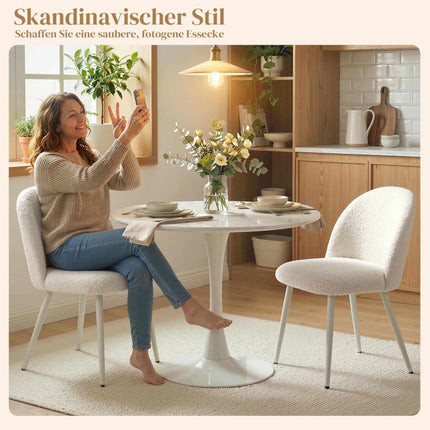 Set of 2 Cream Dining Chairs, Chenille Upholstery, 120kg Capacity
