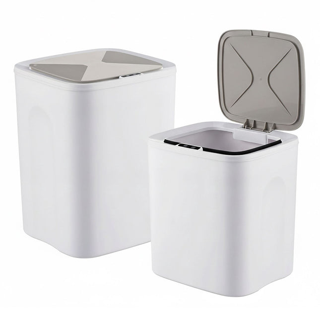 Set of 2 Cream Plastic Sensor Bins, 14L & 16L