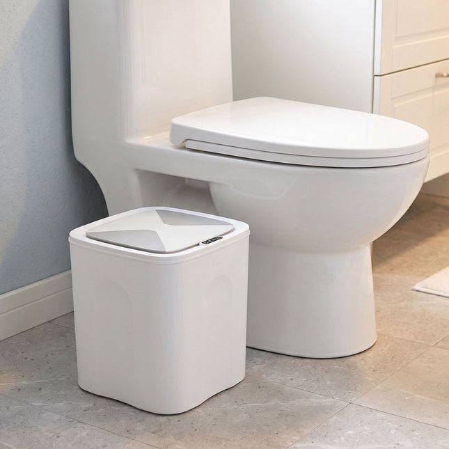 Set of 2 Cream Plastic Sensor Bins, 14L & 16L