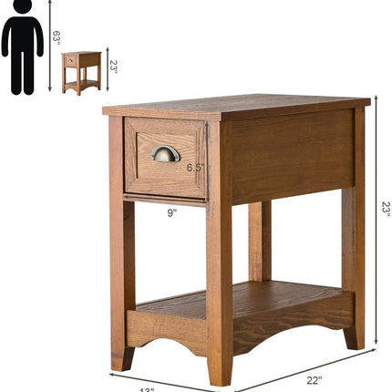 Set of 2 End Tables With Drawer and Shelf, Walnut