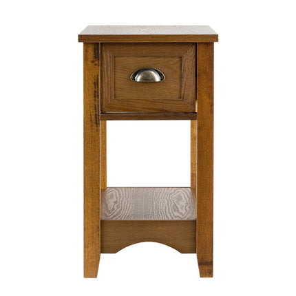 Set of 2 End Tables With Drawer and Shelf, Walnut