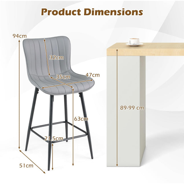 Set of 2 Ergonomic Bar Stools with Padded Seat, Gray