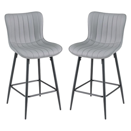 Set of 2 Ergonomic Bar Stools with Padded Seat, Gray
