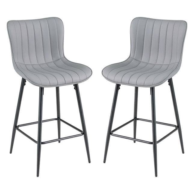 Set of 2 Ergonomic Bar Stools with Padded Seat, Gray