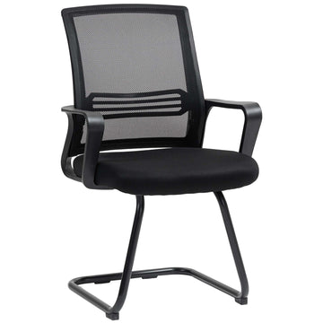 Set of 2 Ergonomic Black Conference Chairs with Sled Base