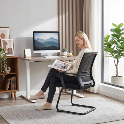 Set of 2 Ergonomic Black Conference Chairs with Sled Base