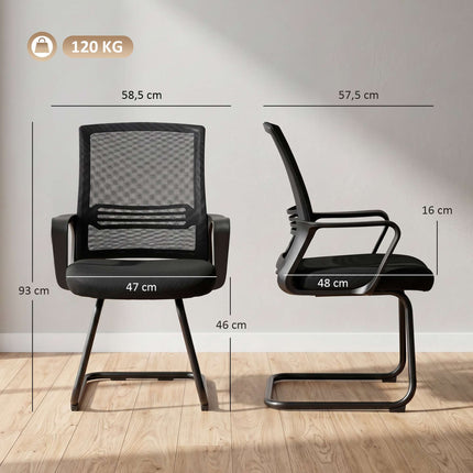 Set of 2 Ergonomic Black Conference Chairs with Sled Base