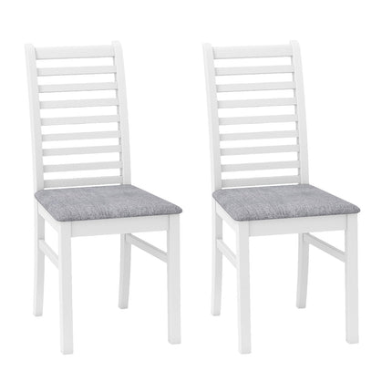 Set of 2 Faux Leather Dining Chairs, Rubberwood Legs, White/Grey