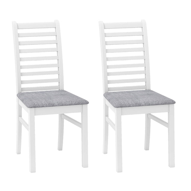 Set van 2 eetkamerstoelen van kunstleer met poten van rubberhout, wit/grijs.