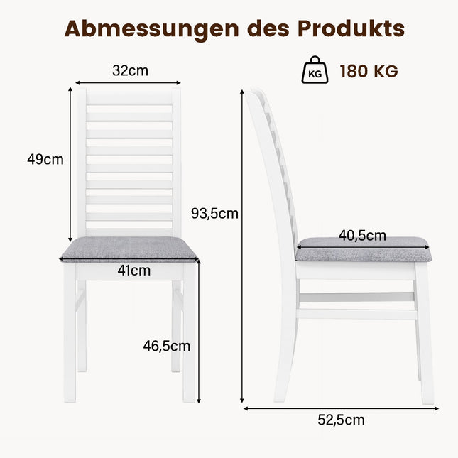 Set van 2 eetkamerstoelen van kunstleer met poten van rubberhout, wit/grijs.