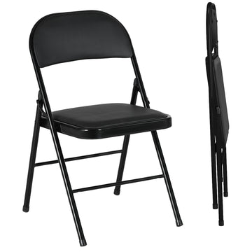 Portable black folding chair set in artificial leather, steel legs