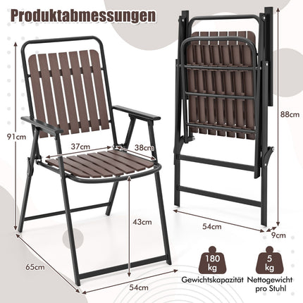 Set of 2 Folding Patio Chairs – 180 kg, PP Slatted Seat