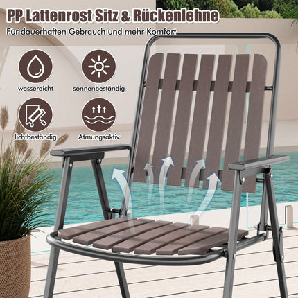 Set of 2 Folding Patio Chairs – 180 kg, PP Slatted Seat