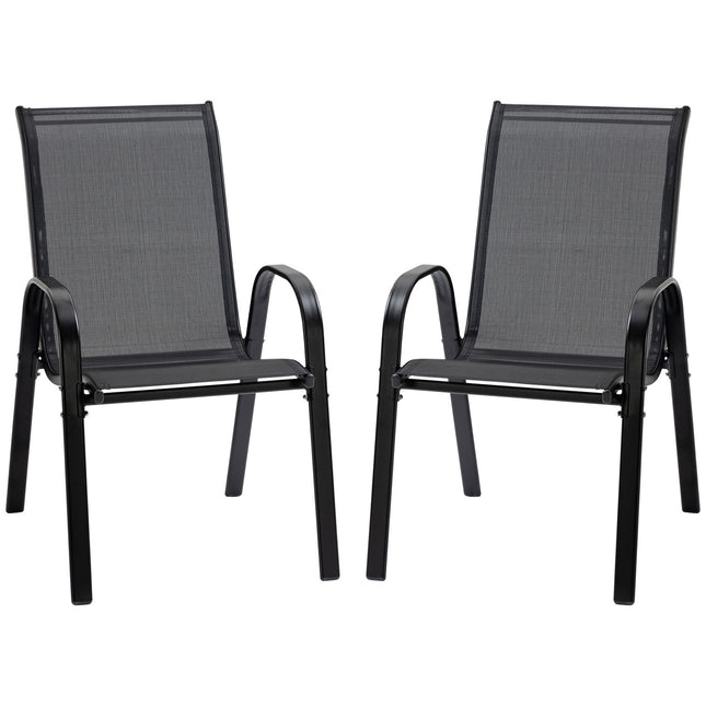 Garden chairs in black mesh - set of 2, with armrests