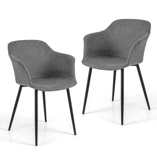 Set van 2 grijze ergonomische eetkamerstoelen met linnen zitting.