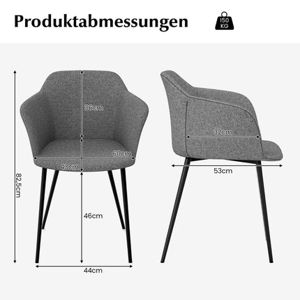 Set of 2 Gray Ergonomic Dining Chairs with Linen Seat