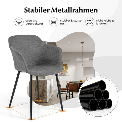 Set of 2 Gray Ergonomic Dining Chairs with Linen Seat