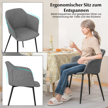 Set of 2 Gray Ergonomic Dining Chairs with Linen Seat