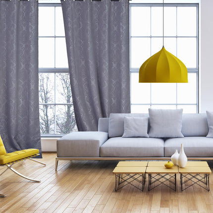 Set of 2 Grey Curtains with Pattern
