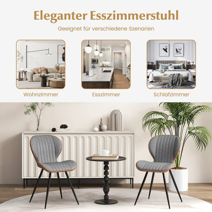Set of 2 Grey Dining Chairs, Padded, Curved Back, 150kg Capacity