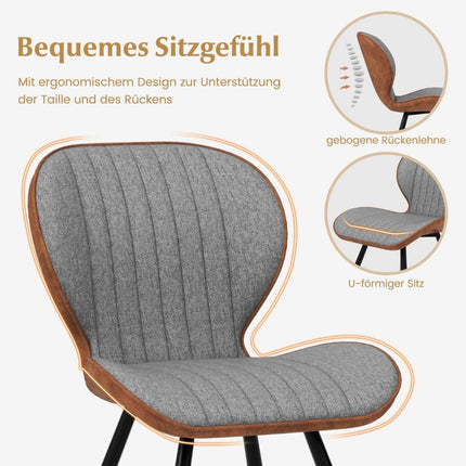 Set of 2 Grey Dining Chairs, Padded, Curved Back, 150kg Capacity