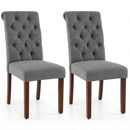 Set of 2 Grey Dining Chairs, Padded Seat, Wood Legs