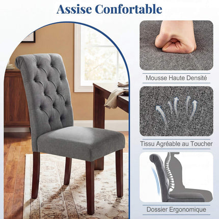 Set of 2 Grey Dining Chairs, Padded Seat, Wood Legs