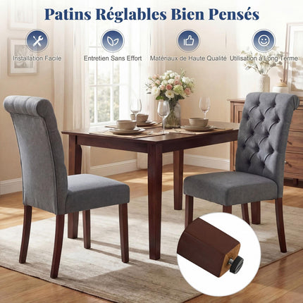 Set of 2 Grey Dining Chairs, Padded Seat, Wood Legs