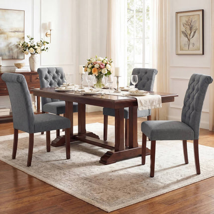 Set of 2 Grey Dining Chairs, Padded Seat, Wood Legs