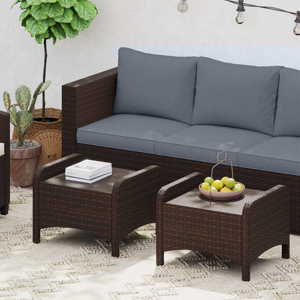 Set of 2 Grey Rattan Garden Pouf Stools with Cushions
