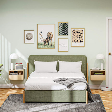 Set van 2 hangende nachtkastjes, zwevend nachtkastje met lade, open plank, wandkast voor slaapkamer, woonkamer, 45 x 35 x 27,5 cm, natuurlijk hout