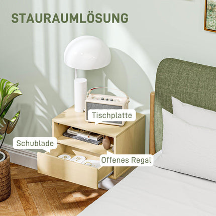 Set van 2 hangende nachtkastjes, zwevend nachtkastje met lade, open plank, wandkast voor slaapkamer, woonkamer, 45 x 35 x 27,5 cm, natuurlijk hout