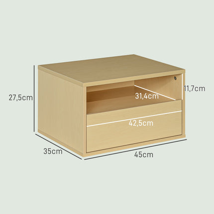 Set van 2 hangende nachtkastjes, zwevend nachtkastje met lade, open plank, wandkast voor slaapkamer, woonkamer, 45 x 35 x 27,5 cm, natuurlijk hout