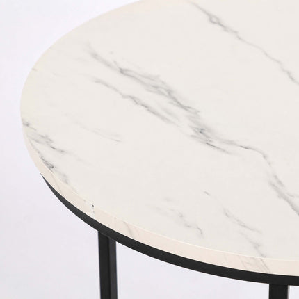 Set of 2 Marble-Effect Metal Side Tables – White/Black