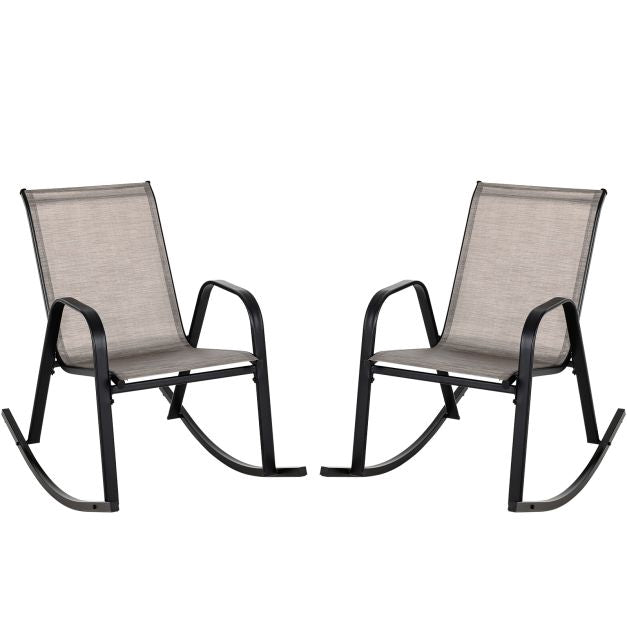 Set of 2 Metal Patio Rocking Chairs, Breathable Fabric Seat