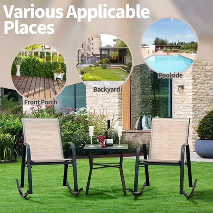 Set of 2 Metal Patio Rocking Chairs, Breathable Fabric Seat