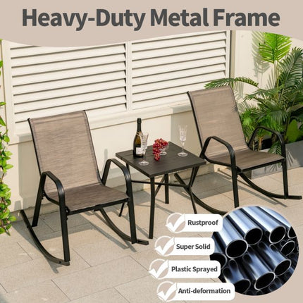 Set of 2 Metal Patio Rocking Chairs, Breathable Fabric Seat