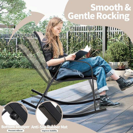 Set of 2 Metal Patio Rocking Chairs, Breathable Fabric Seat