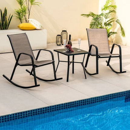 Set of 2 Metal Patio Rocking Chairs, Breathable Fabric Seat