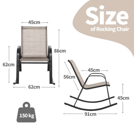 Set of 2 Metal Patio Rocking Chairs, Breathable Fabric Seat