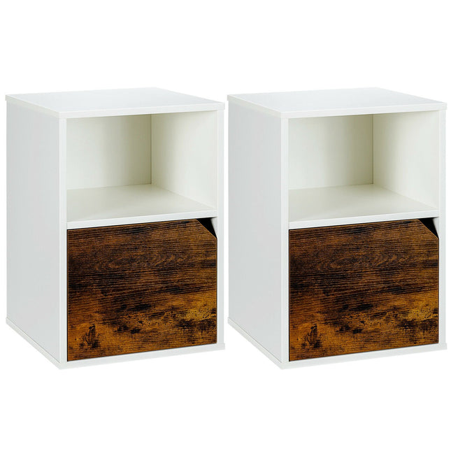 Set of 2 Nightstands with Door and Open Shelf, 40cm